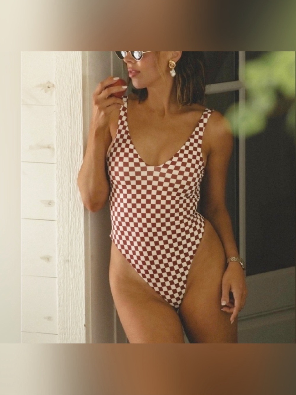 New Tan Lines Rivi Checkerboard One-Piece Swimsuit Size Large